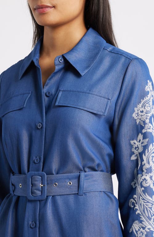 Sam Edelman Embroidered Long Sleeve Denim Shirtdress In Blue