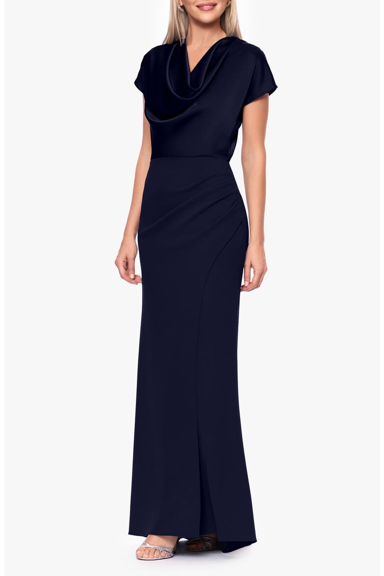 Cowl Neck Satin Gown, Alternate, color, NAVY