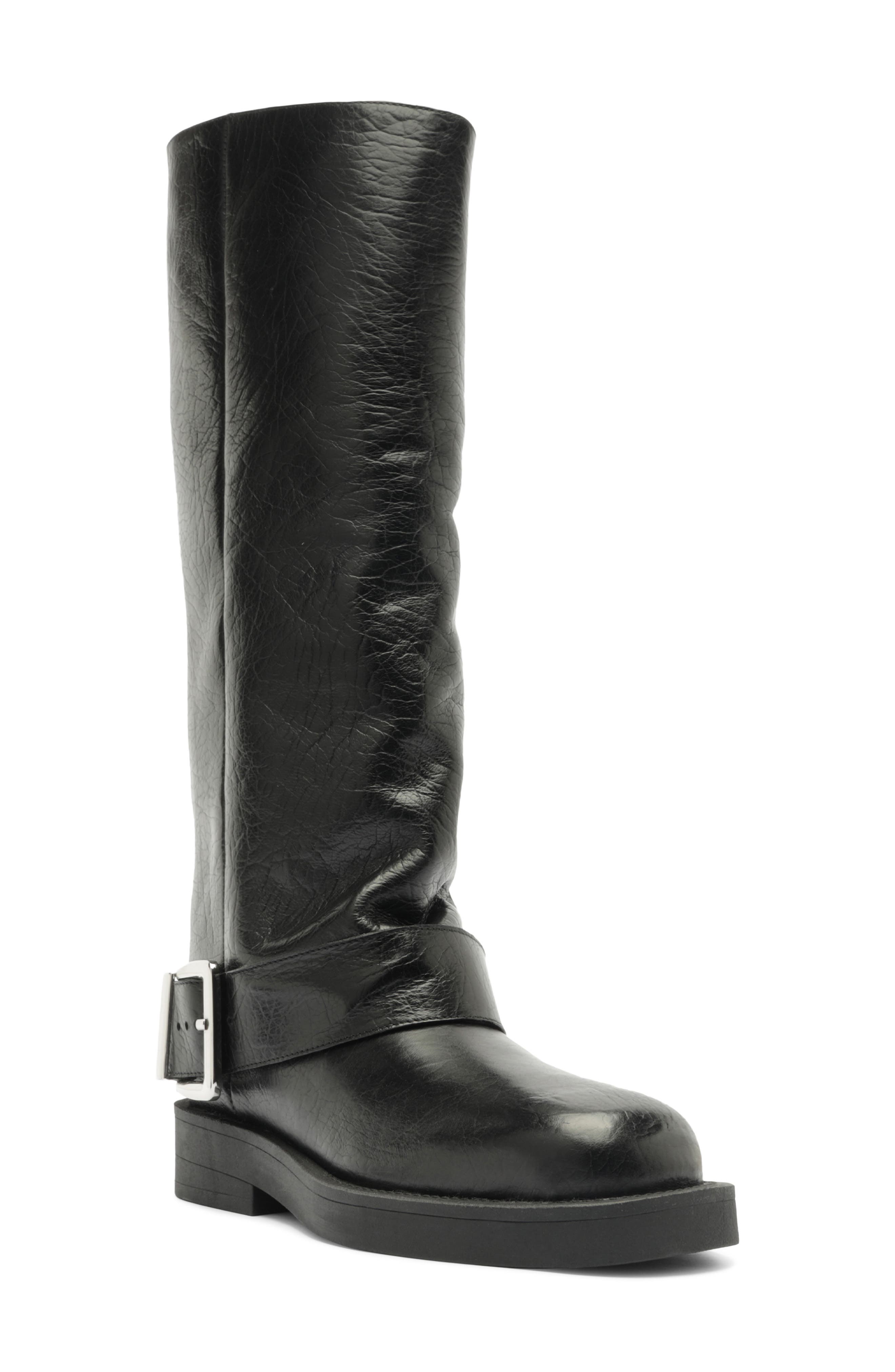 Patrice Up Leather Tall Boot, Main, color, BLACK