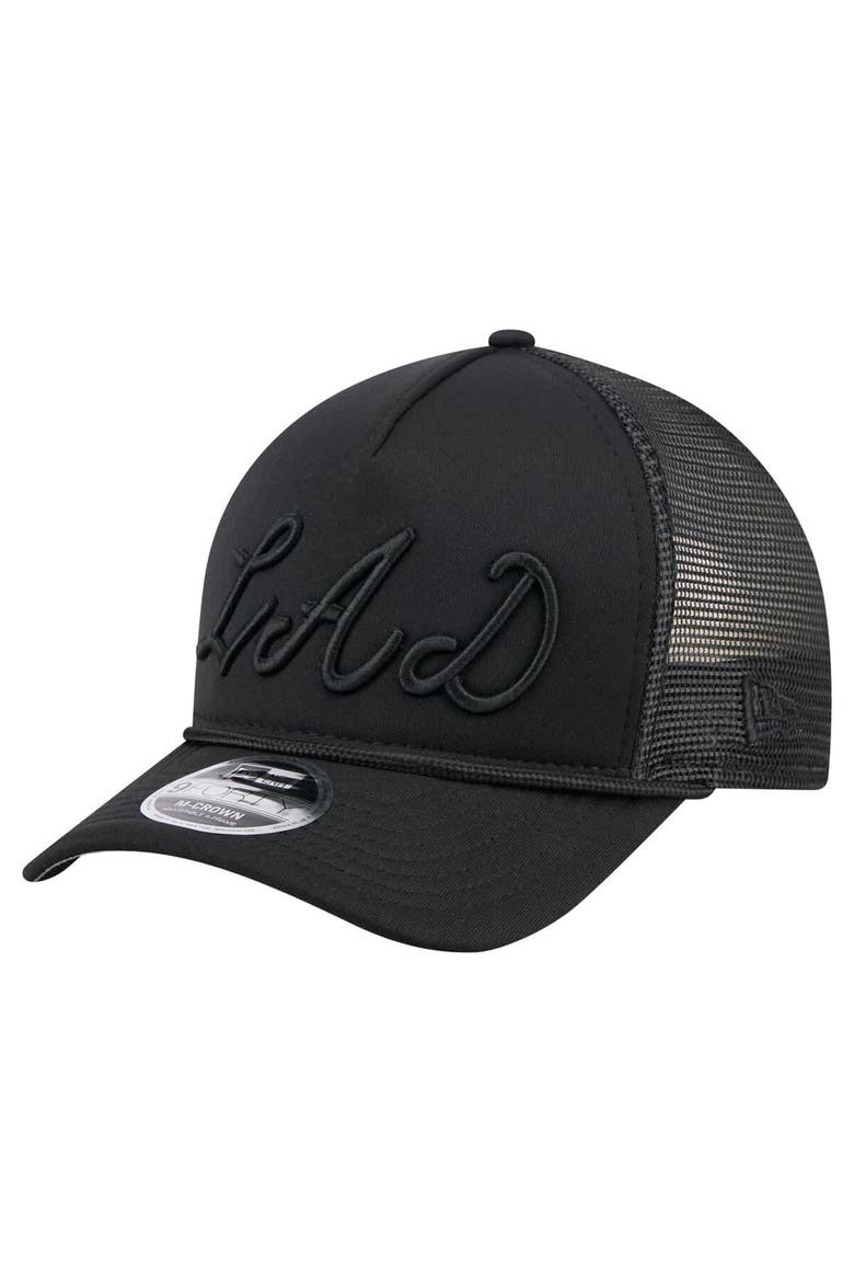 Men's New Era Black Los Angeles Dodgers City Initial 9FORTY A-Frame M-Crown Adjustable Trucker Hat, Main, color, Black