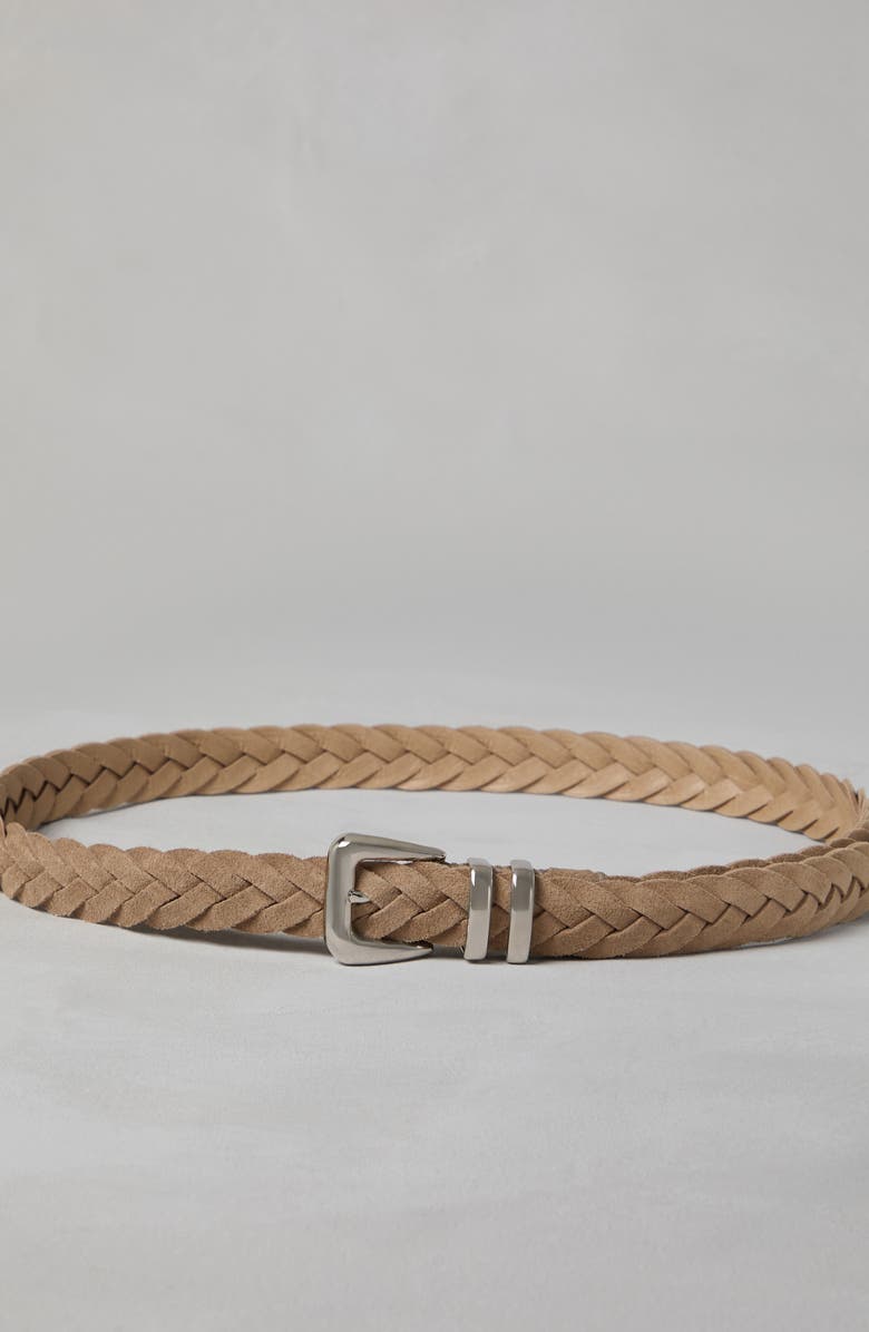 Brunello Cucinelli Reversed calfskin braided belt with tip, Alternate, color, 
