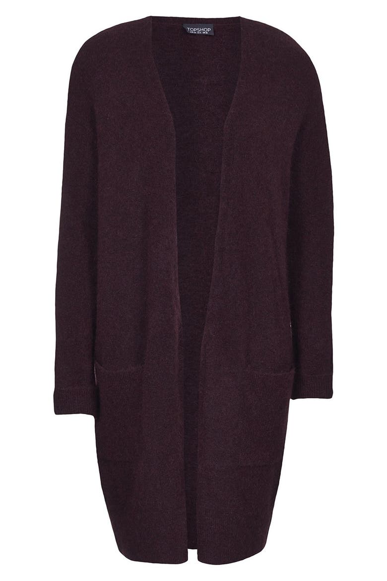 Slouchy Long Cardigan, Alternate, color, BERRY RED