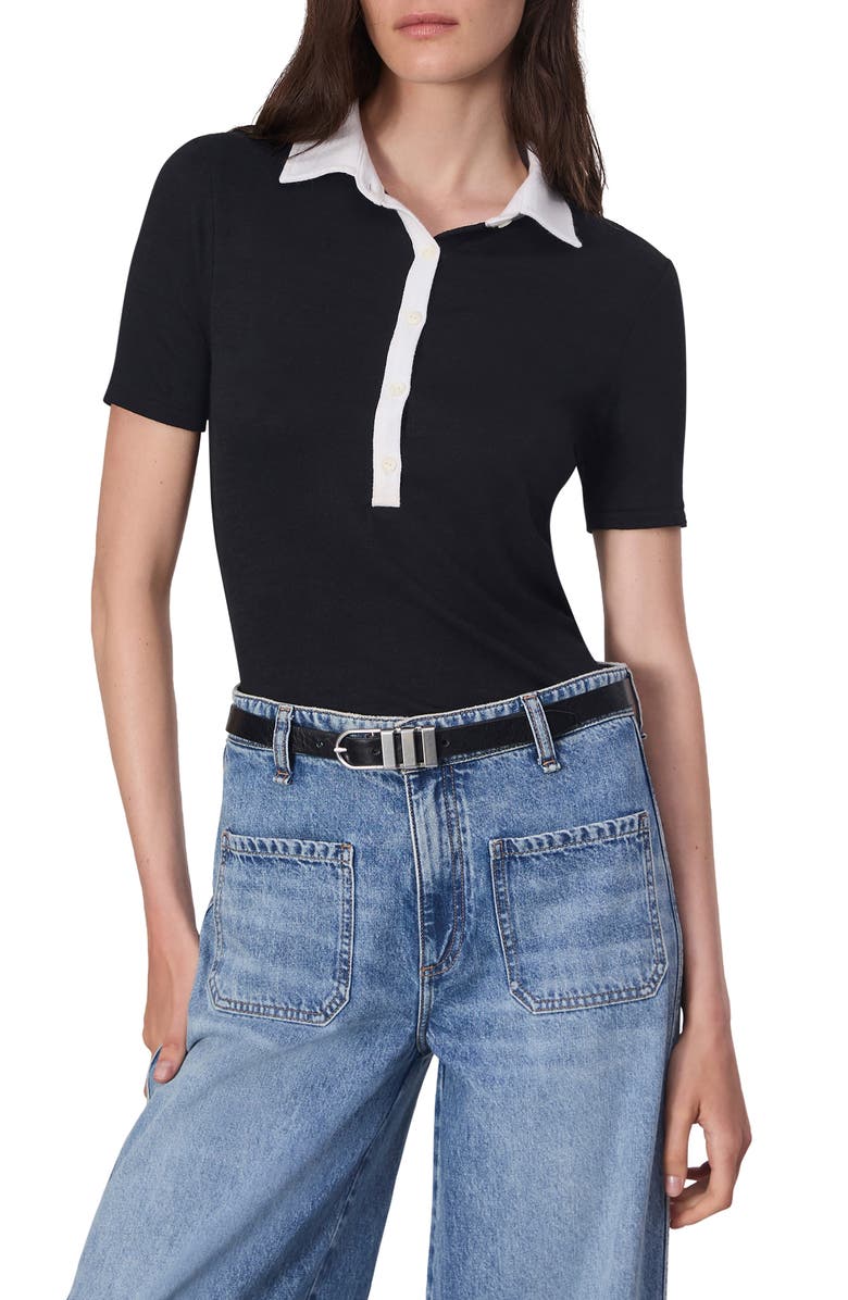 rag & bone The Knit Colorblock Polo, Main, color, Black