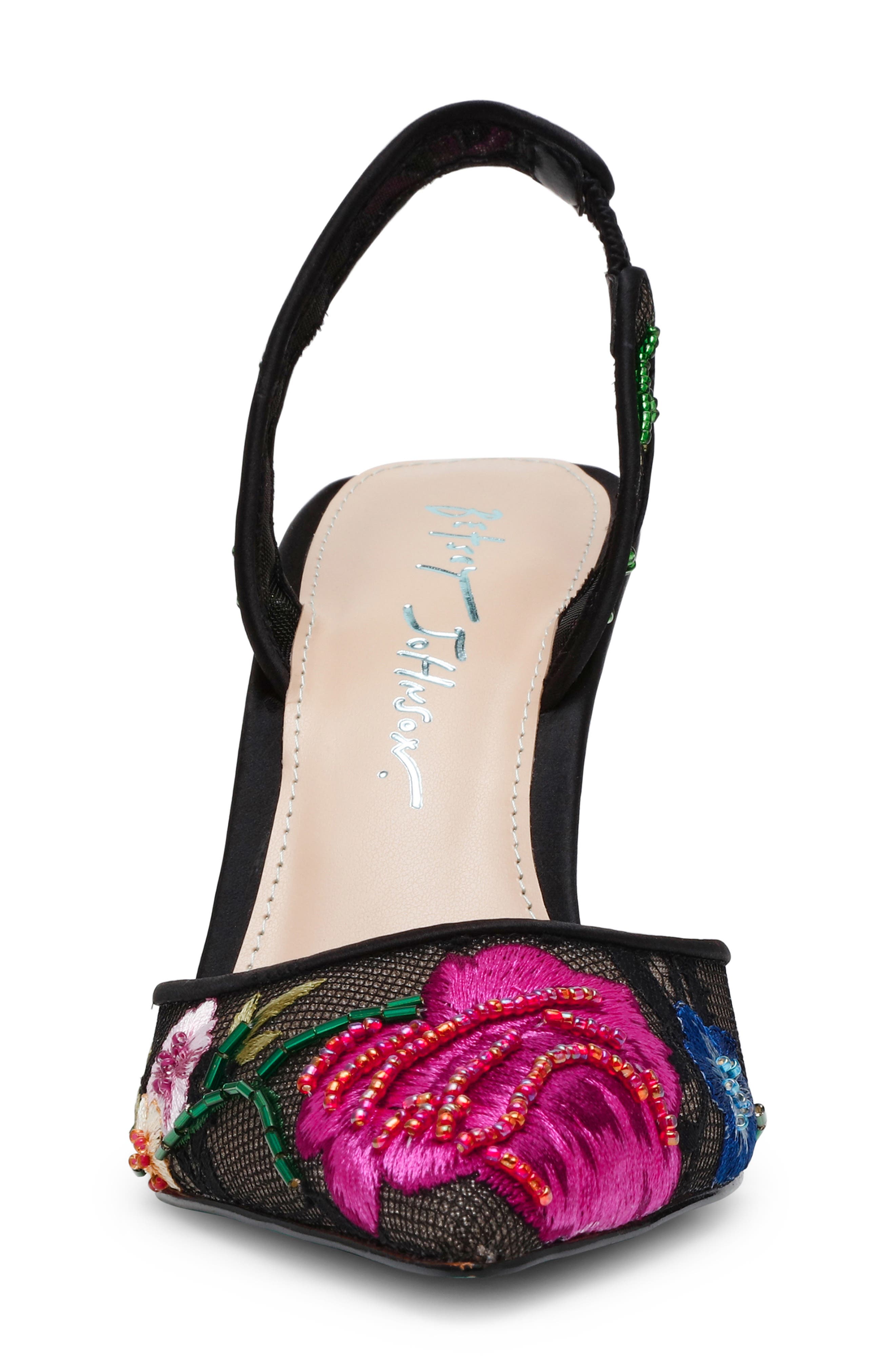 Betsey Johnson April Pointed Toe Slingback Pump, Alternate, color, Black Multi Floral