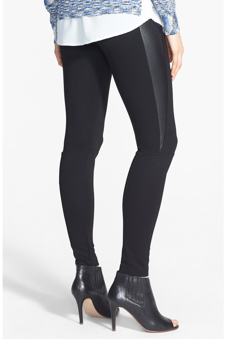 Lyssé Faux Leather Stripe Ponte Knit Control Top Leggings, Main, color, BLACK/ BLACK