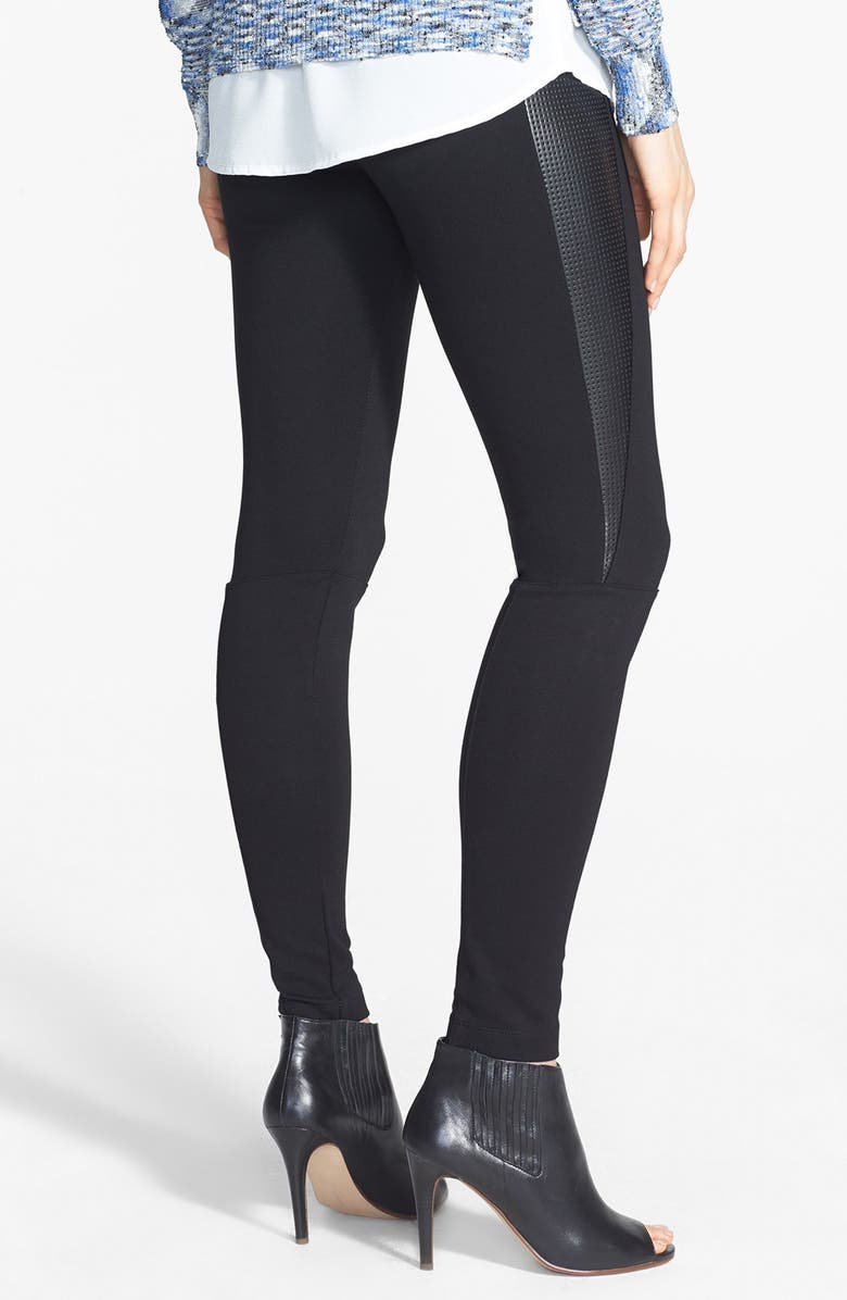 Lysse ́ Faux Leather Stripe Ponte Knit Control Top Leggings, Main, color, 