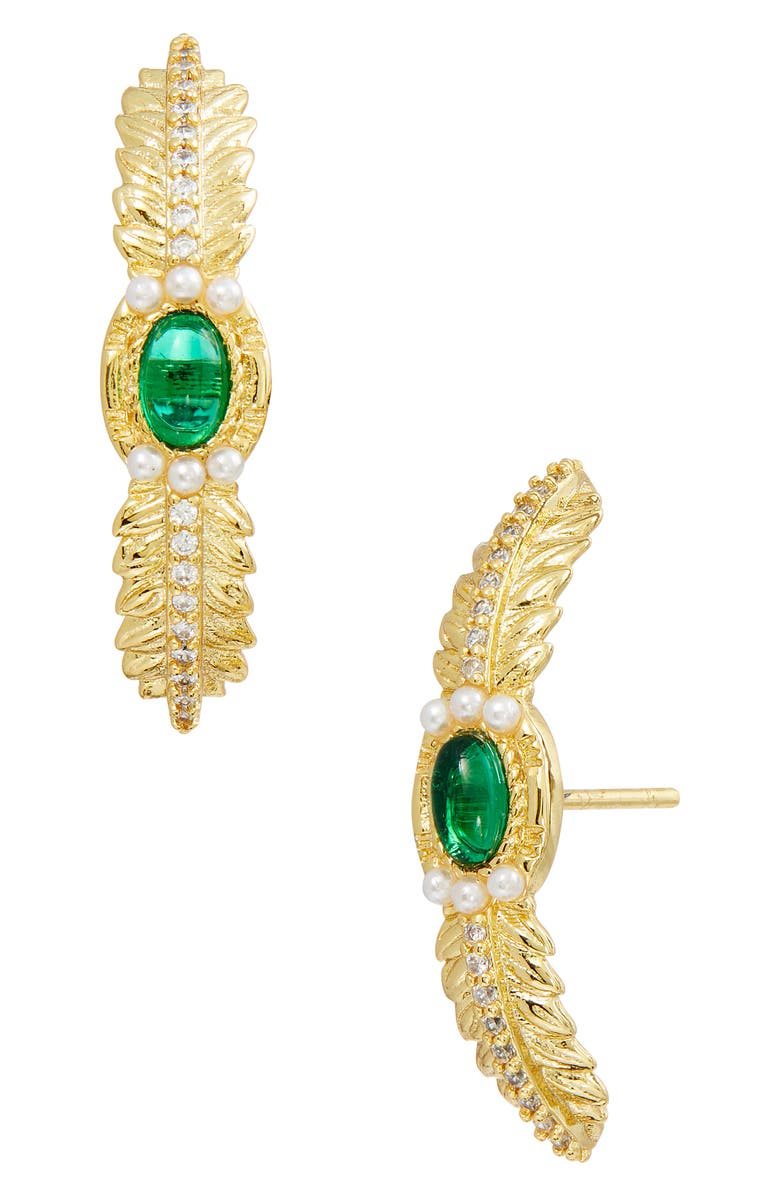 SAVVY CIE JEWELS Anthesus Imitation Pearl Linear Earrings, Main, color, 