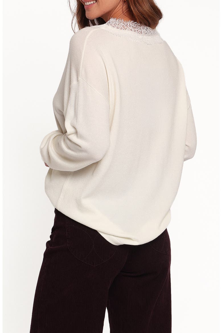 Brookes Lace V Neck Sweater, Alternate, color, IVORY