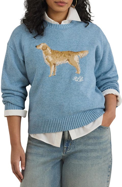 Golden Retriever Intarsia Cotton Sweater (Plus)