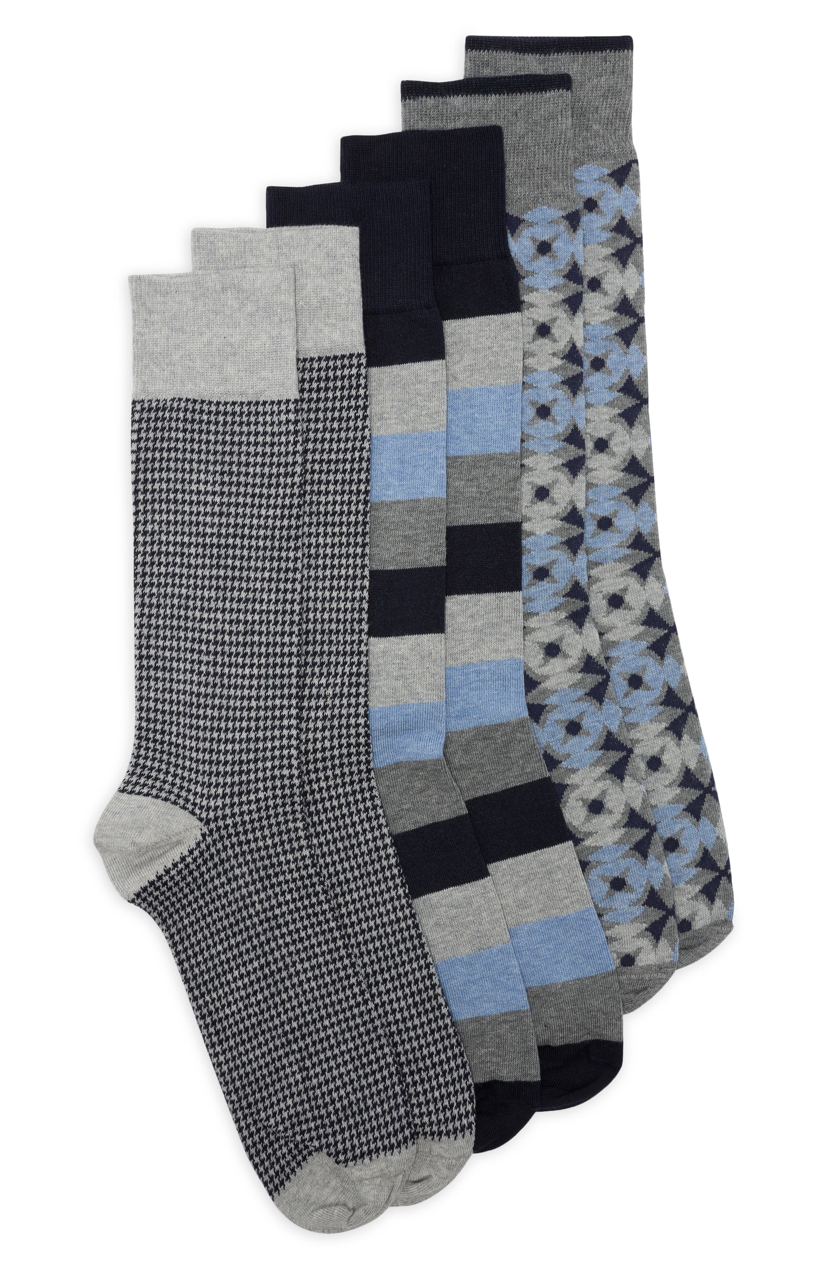 3-Pack Geo-Block Stripe Dress Socks<br /><br />3 PACK COTTON GEO-BLOCK STRIPE