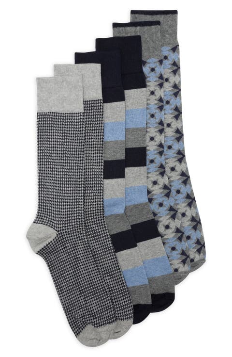 3-Pack Geo-Block Stripe Dress Socks<br /><br />3 PACK COTTON GEO-BLOCK STRIPE