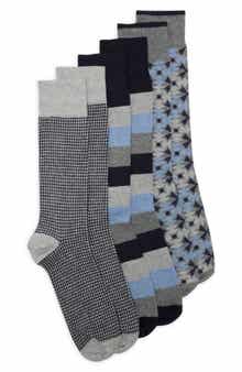 3-Pack Geo-Block Stripe Dress Socks<br /><br />3 PACK COTTON GEO-BLOCK STRIPE
