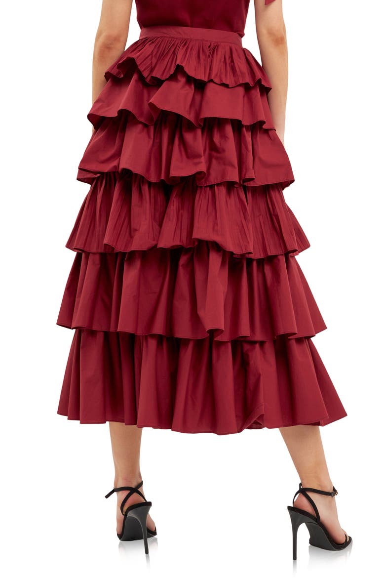 Pleated Tiered Maxi Skirt, Alternate, color, BURGUNDY