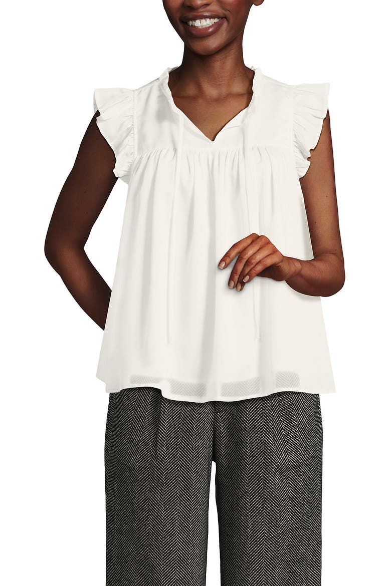 Split Neck Satin Ruffle Blouse, Alternate, color, Ivory