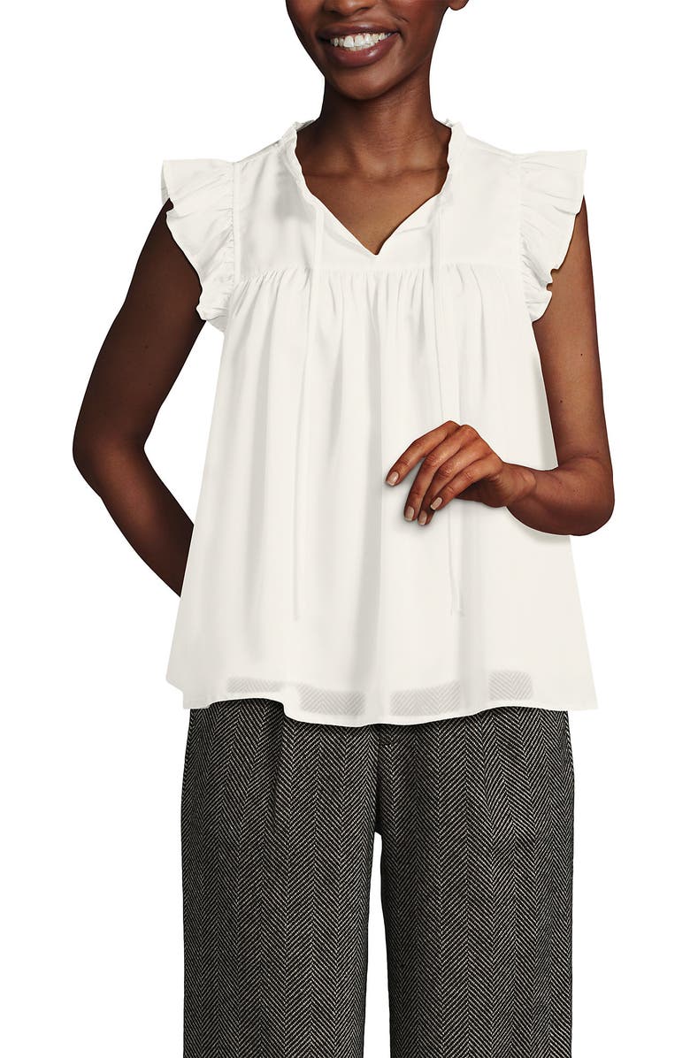Lands' End Split Neck Satin Ruffle Blouse, Alternate, color, Ivory