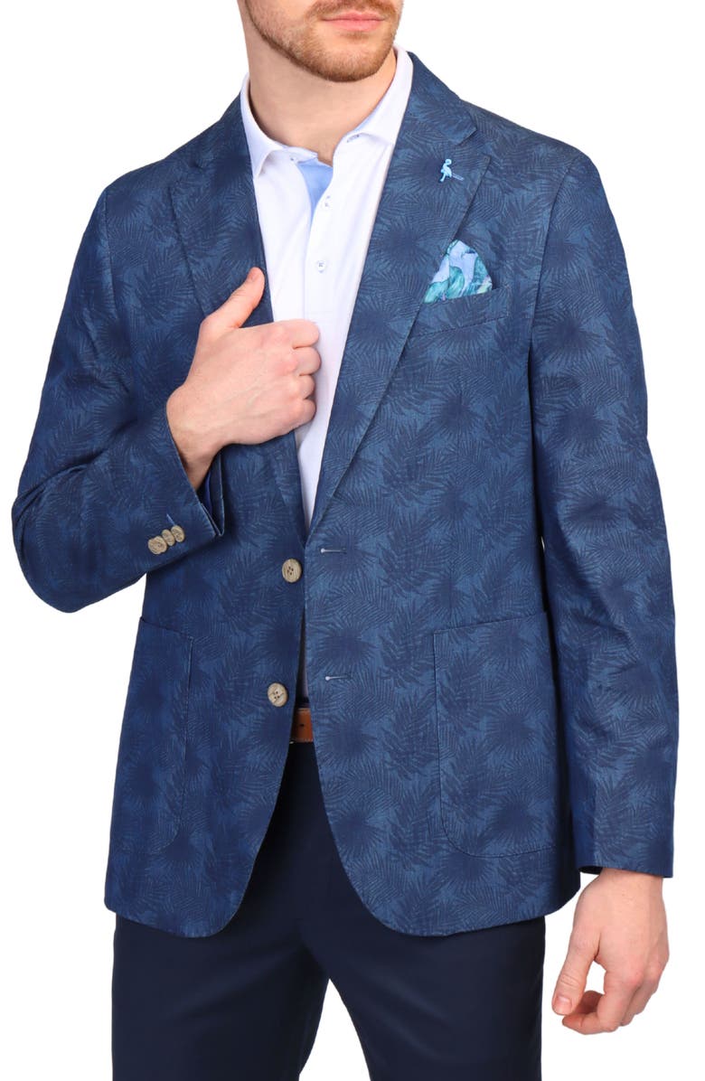 TailorByrd Tropical Print Cotton Sport Coat, Main, color, Navy