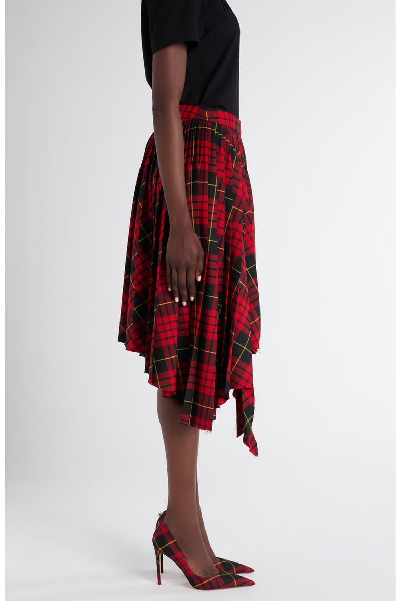 MacQueen Tartan Pleated Raw Edge Midi Skirt, Alternate, color, BORDEAUX