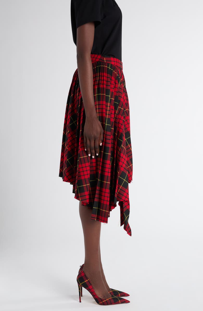 McQueen MacQueen Tartan Pleated Raw Edge Midi Skirt, Alternate, color, Bordeaux