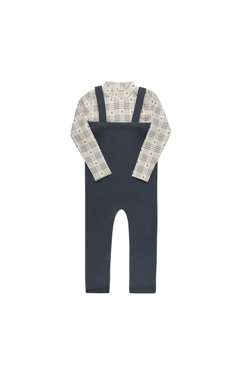 Ely's & Co. Cotton Floral Plaid Collection - Bodysuit + Overalls, Main, color, Ivory/Blue