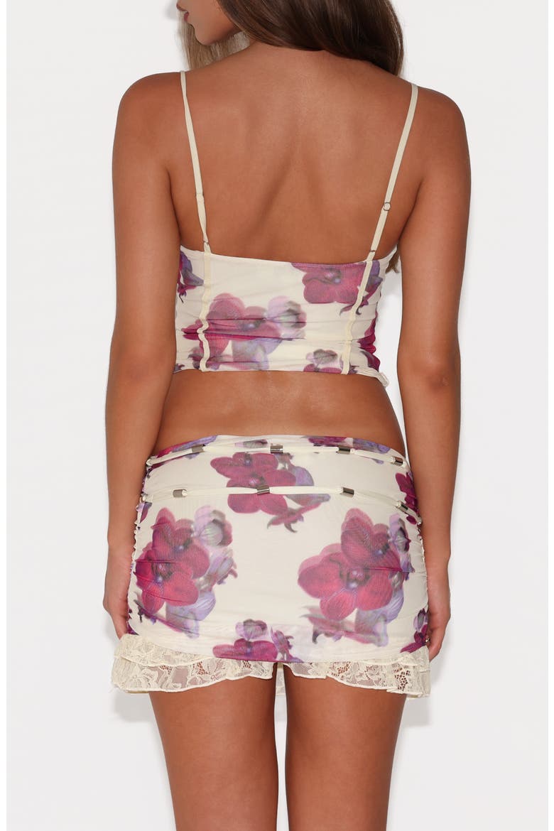 Liliah Lace Trim Floral Mesh Miniskirt, Alternate, color, ORCHID HAZE