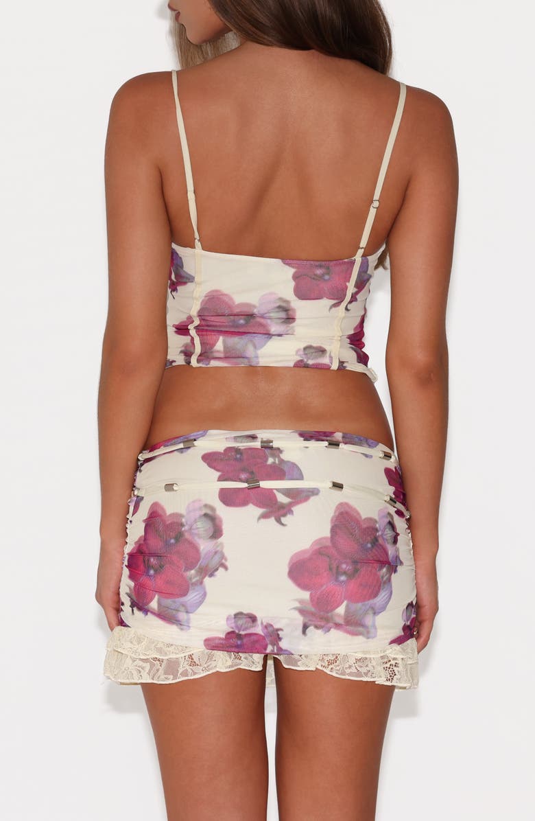 Tiger Mist Liliah Lace Trim Floral Mesh Miniskirt, Alternate, color, Orchid Haze