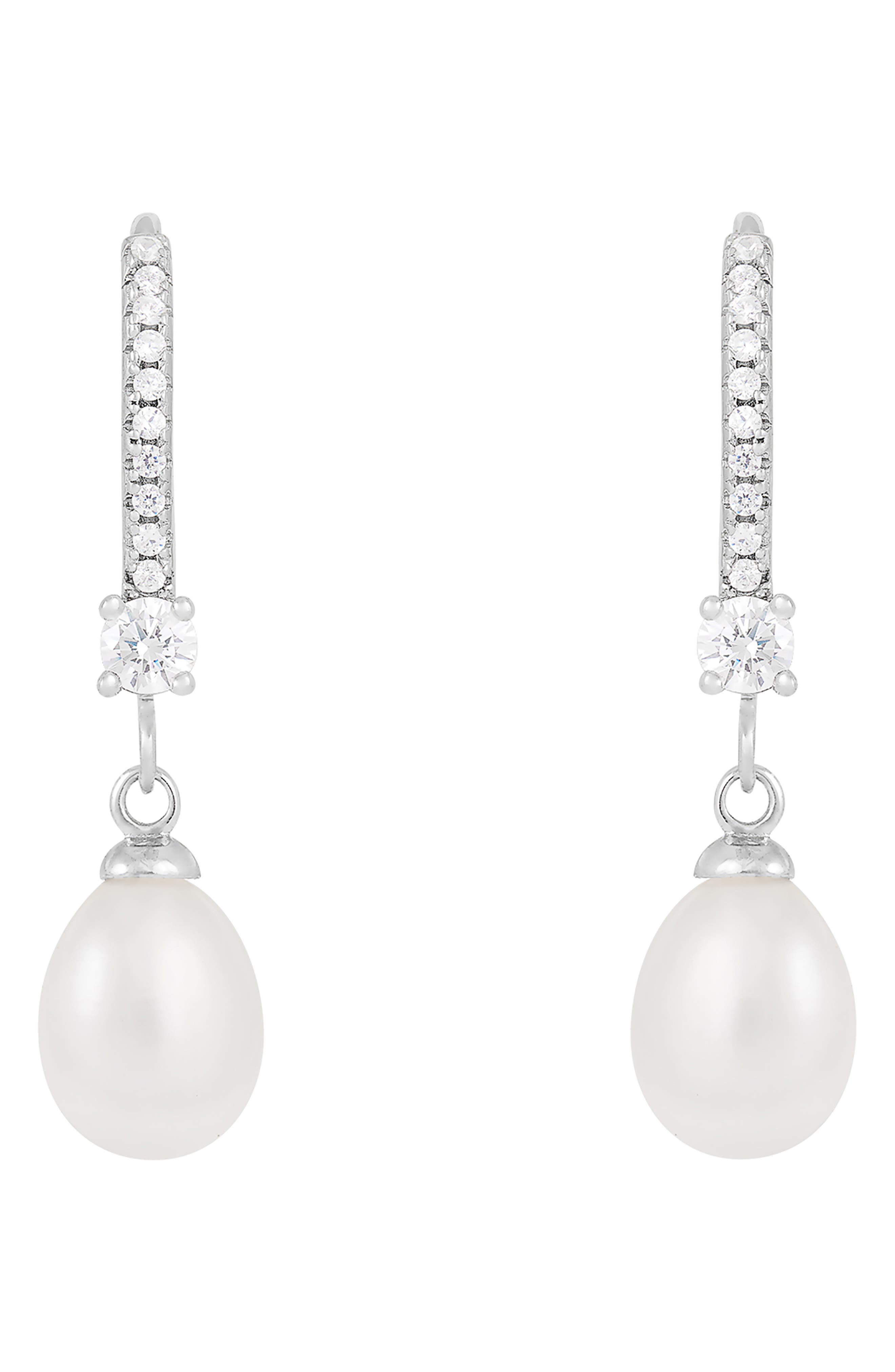 SPLENDID PEARLS 7-8mm Freshwater Pearl & CZ Drop Earrings