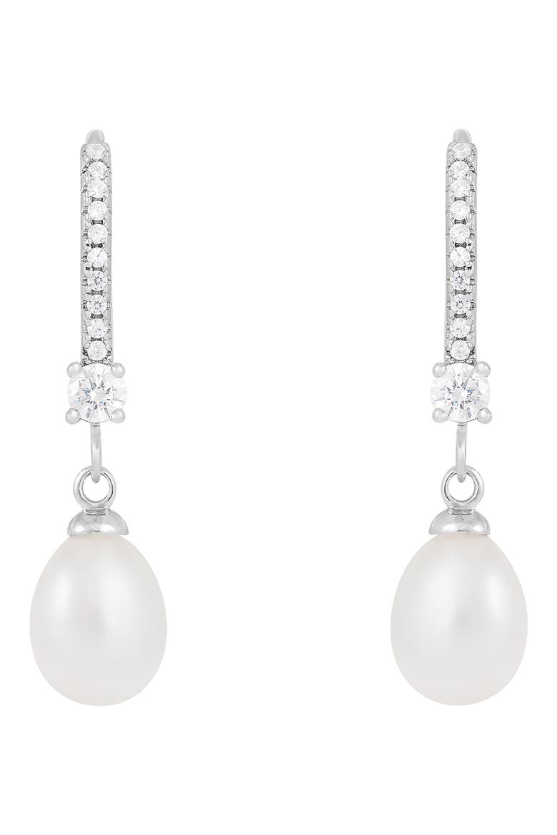7-8mm Freshwater Pearl & CZ Drop Earrings, Main, color, WHITE