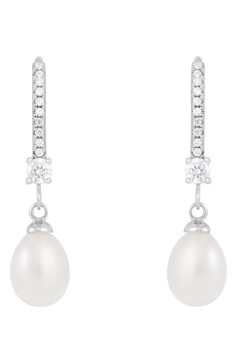 SPLENDID PEARLS 7-8mm Freshwater Pearl & CZ Drop Earrings, Main, color, White