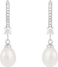 SPLENDID PEARLS 7-8mm Freshwater Pearl & CZ Drop Earrings