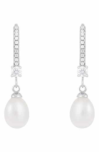 SPLENDID PEARLS 7-8mm Freshwater Pearl & CZ Drop Earrings