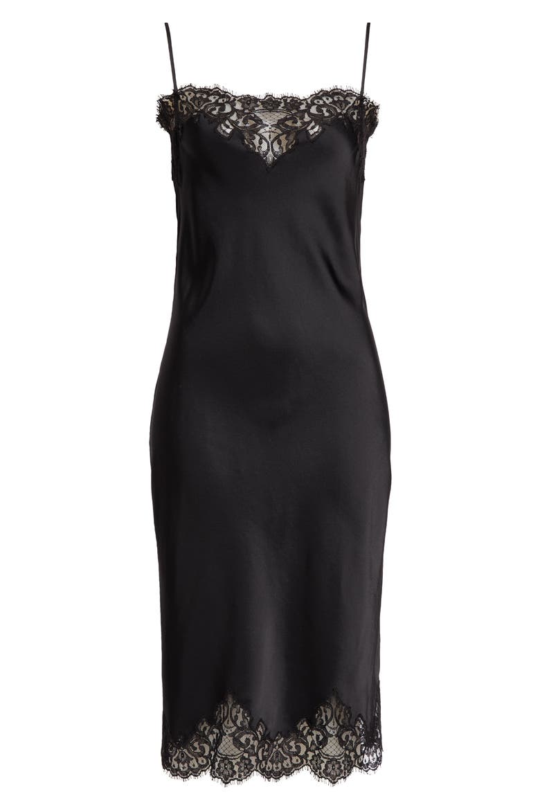 Iconic Lace Trim Double Face Satin Dress, Alternate, color, 1000 - BLACK