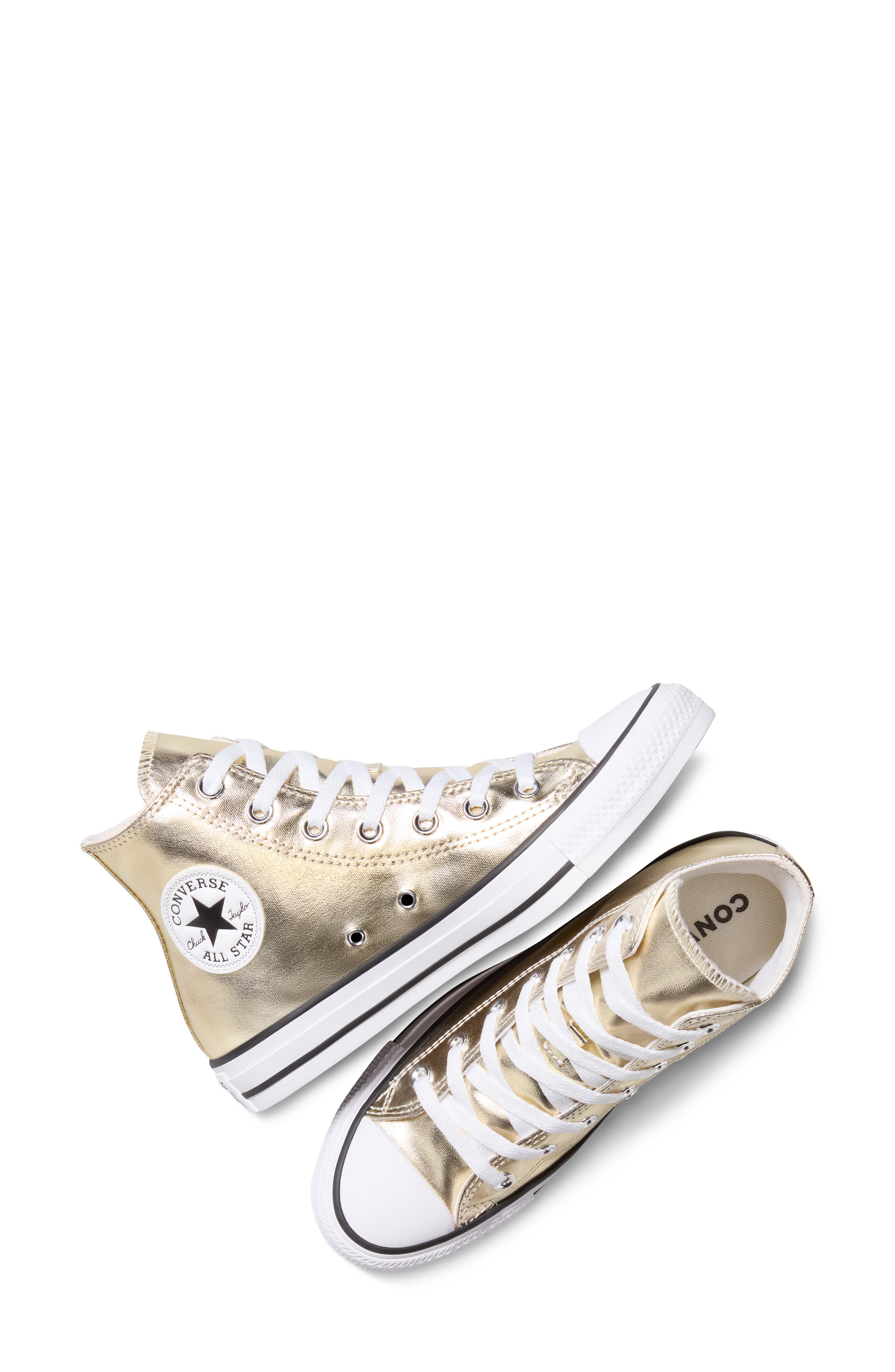 Converse Chuck Taylor<sup>®</sup> All Star<sup>®</sup> High Top Sneaker, Alternate, color, Metallic Gold/ White/ Black
