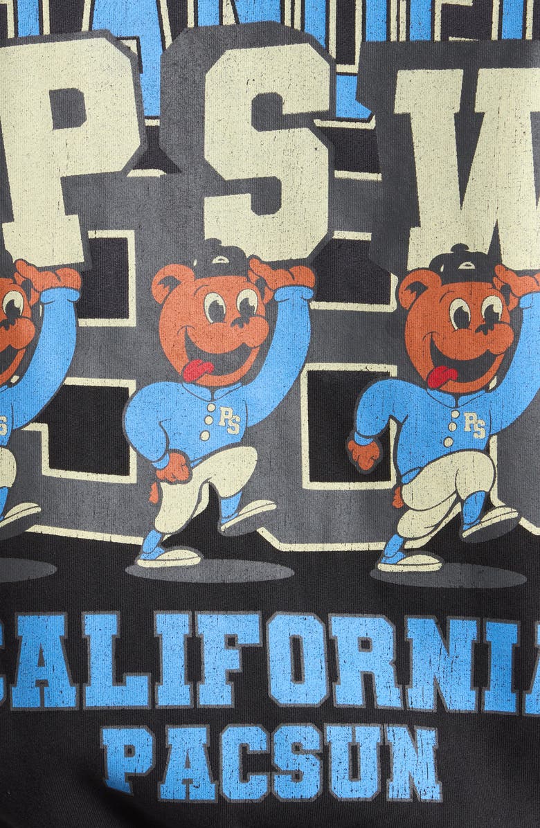 PacSun Varsity Bear Front Zip Cotton Hoodie, Alternate, color, Washed Black