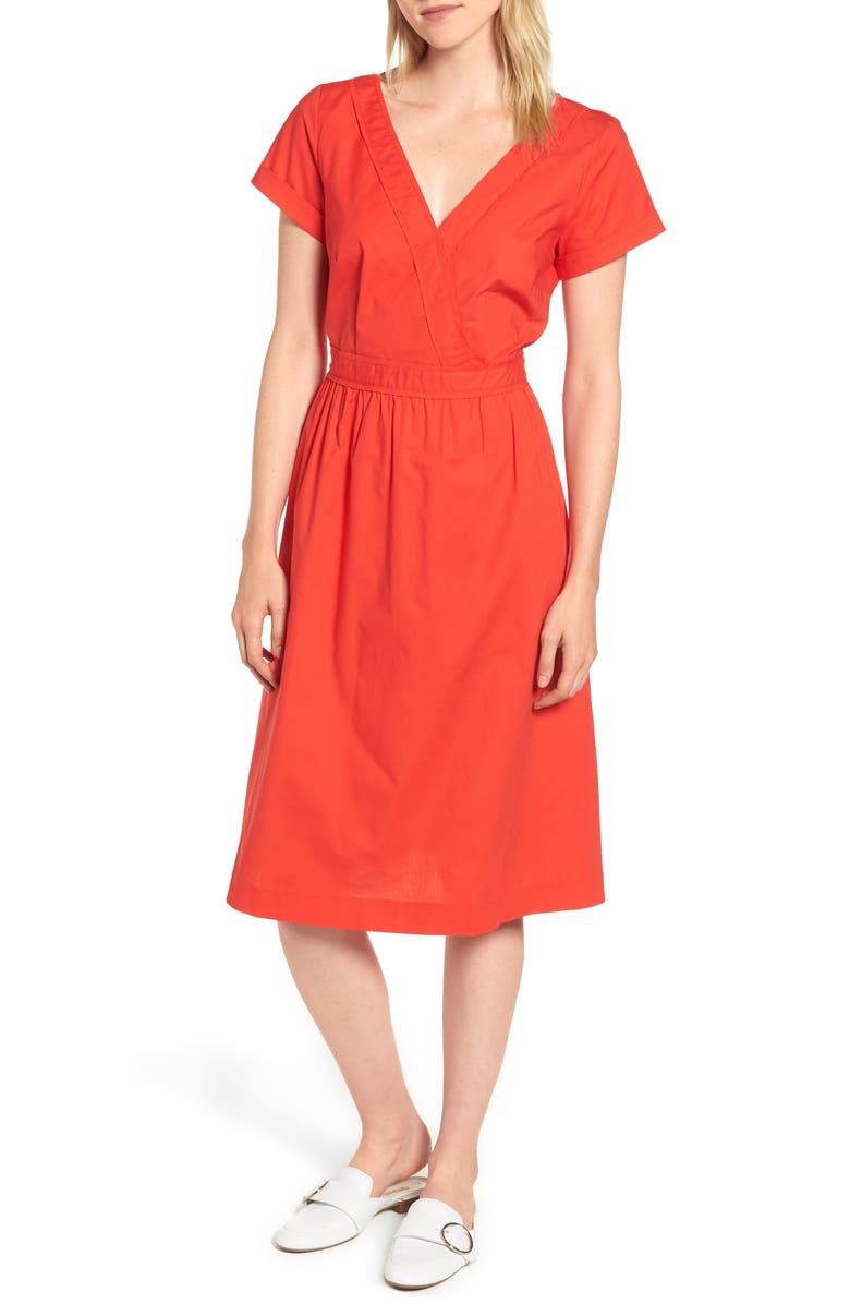 J.Crew Short-Sleeve V-Neck Midi Dress, Main, color,
