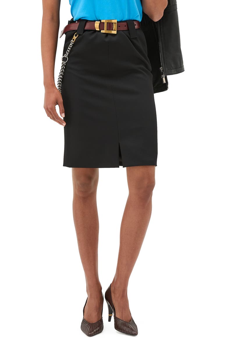Versace Heavyweight Wool Grain de Poude Pencil Skirt, Main, color, Black