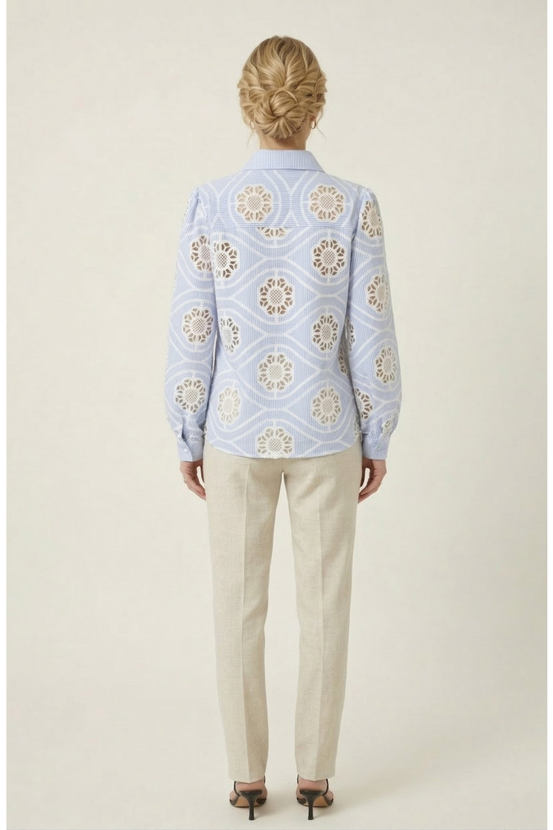 Striped Eyelet Button Down Shirt, Alternate, color, Light Blue / White