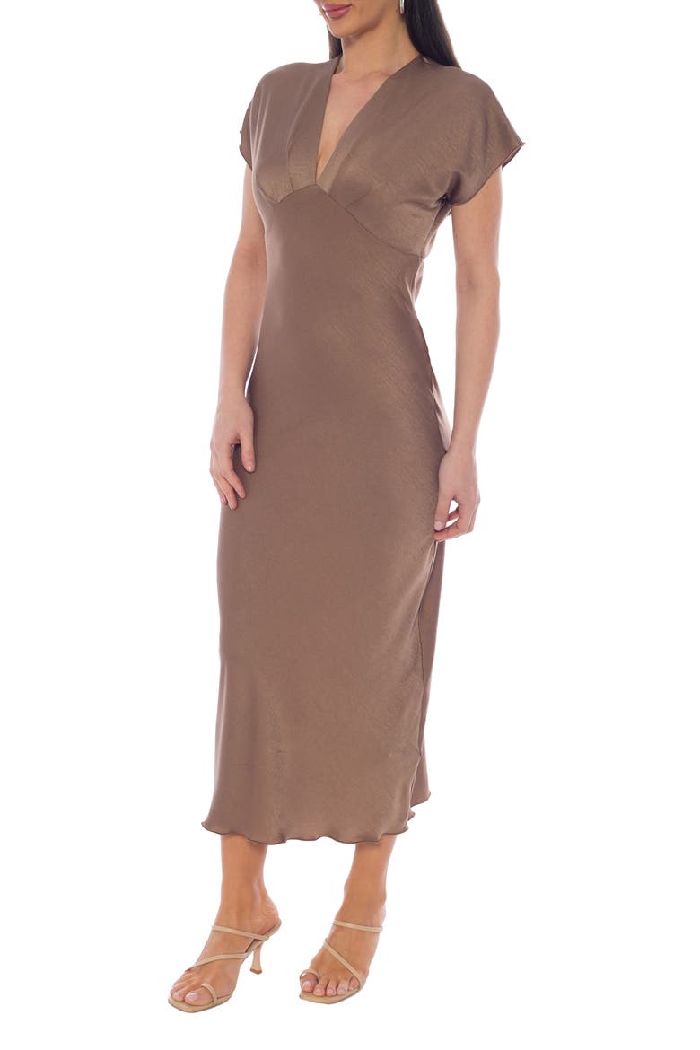 Crepe Satin V-Neck Maxi Dress, Alternate, color, MOCHA