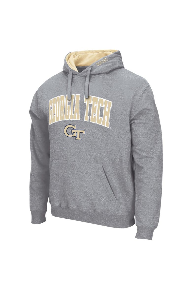 Men's Colosseum Heathered Gray Georgia Tech Yellow Jackets Arch & Logo 3.0 Pullover Hoodie, Alternate, color, Heather Gray