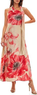 Socialite Drape Satin Cocktail Maxi Dress