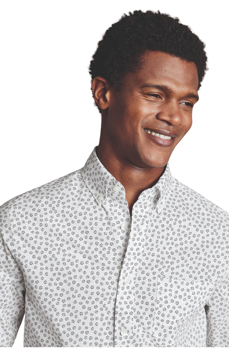 Charles Tyrwhitt Slim Fit Semi-Cutaway Collar Non-Iron Floral Geo Print Shirt, Alternate, color, White