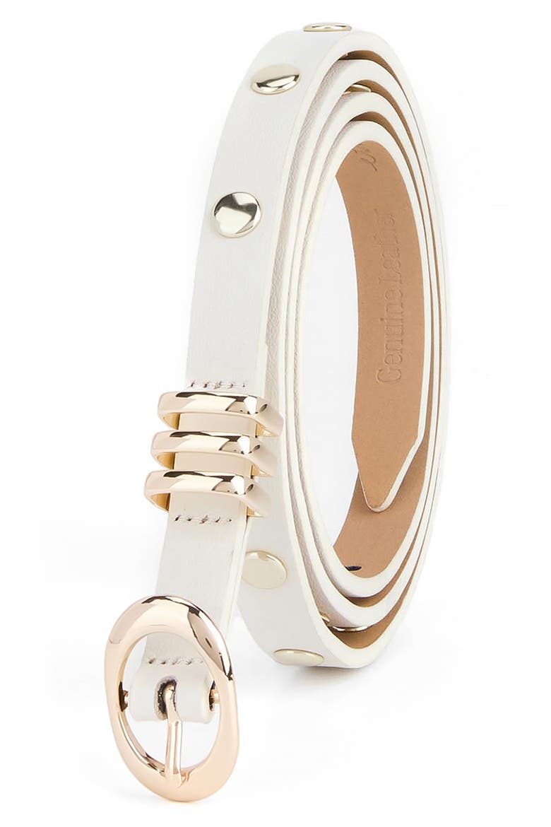 Skinny Studded Leather Belt, Alternate, color, VANILLA