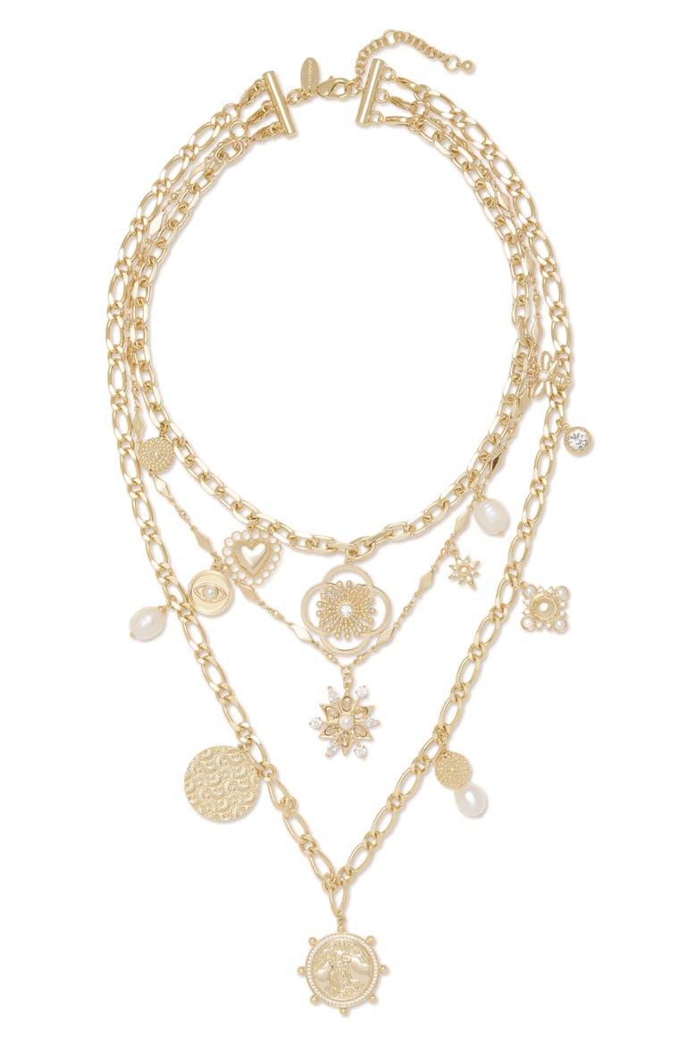 Sara Charm Layered Necklace, Main, color, GOLD
