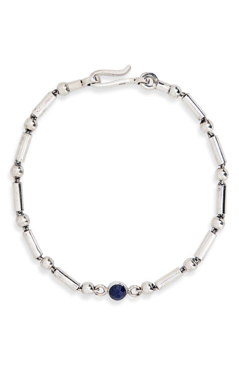 Men's Sterling Silver & Lapis Lazuli Bead Bracelet