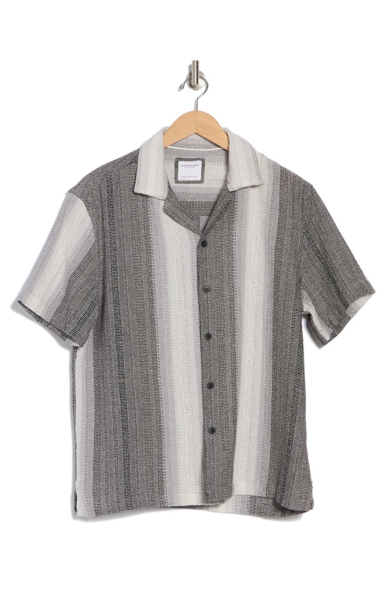 DENIM AND FLOWER Stripe Cotton Blend Camp Shirt, Alternate, color, Gray/White
