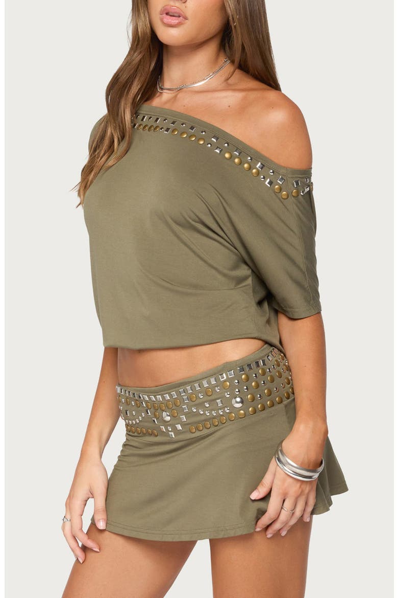 Feeva Studded Backless Off-the-Shoulder T-Shirt, Alternate, color, OLIVE