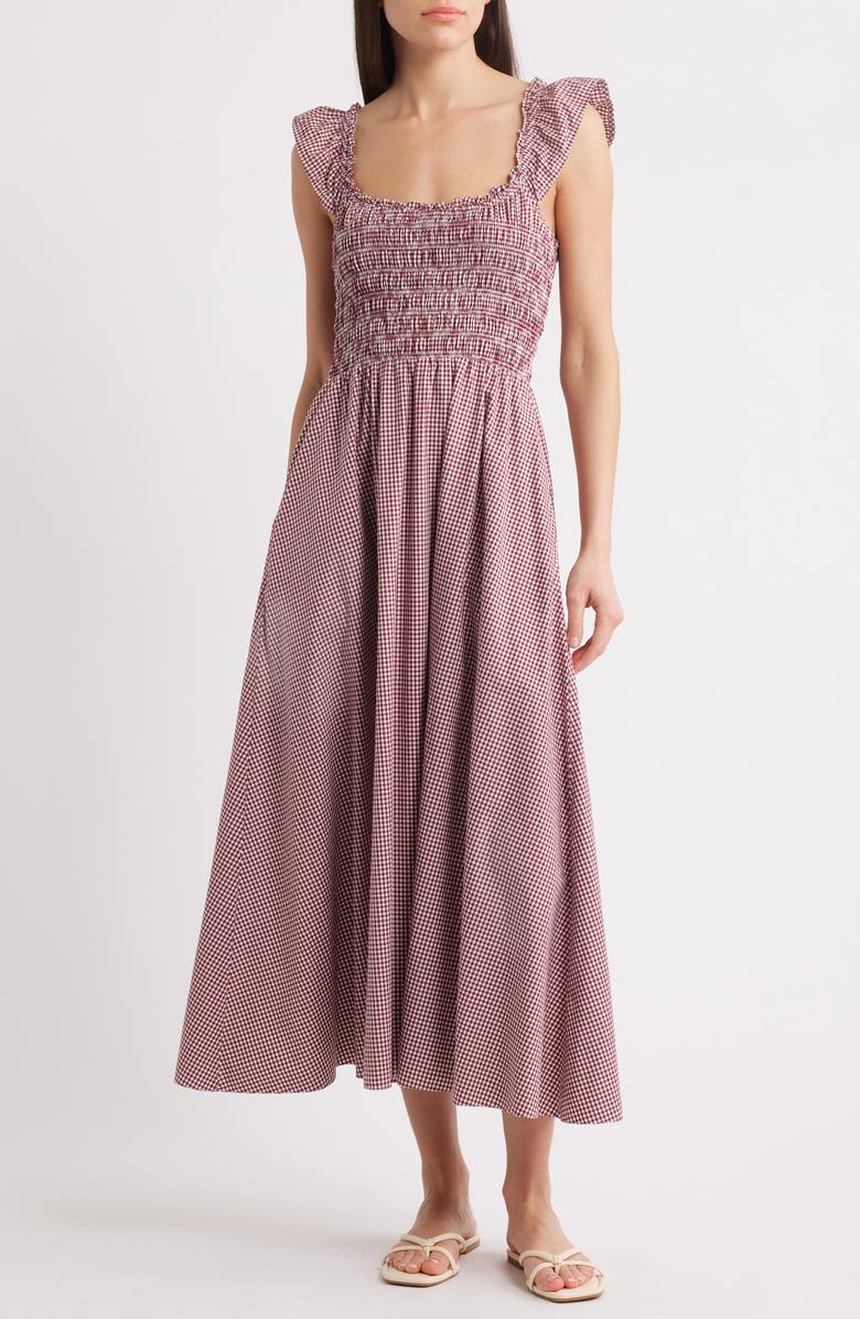 Faithfull the Brand Eudora Gingham Smocked Stretch Cotton Sundress, Main, color,