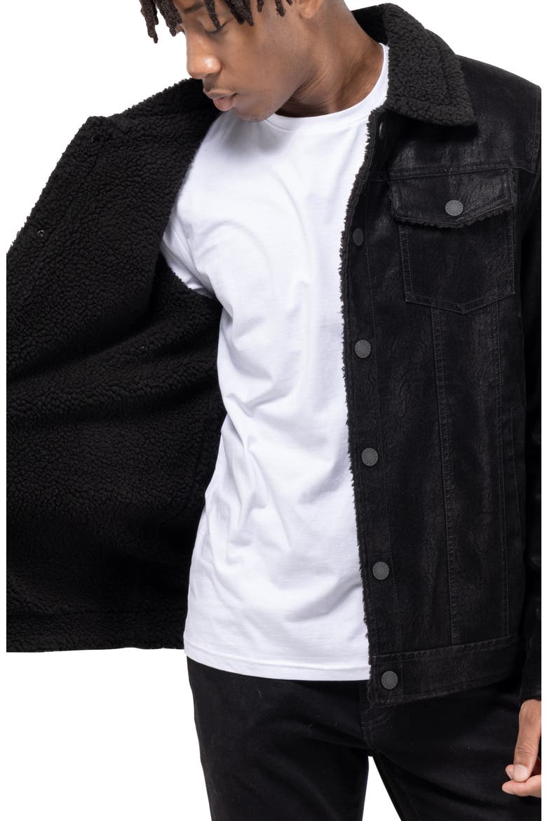 Faux Shearling Lined Trucker Jacket, Alternate, color, BLACK
