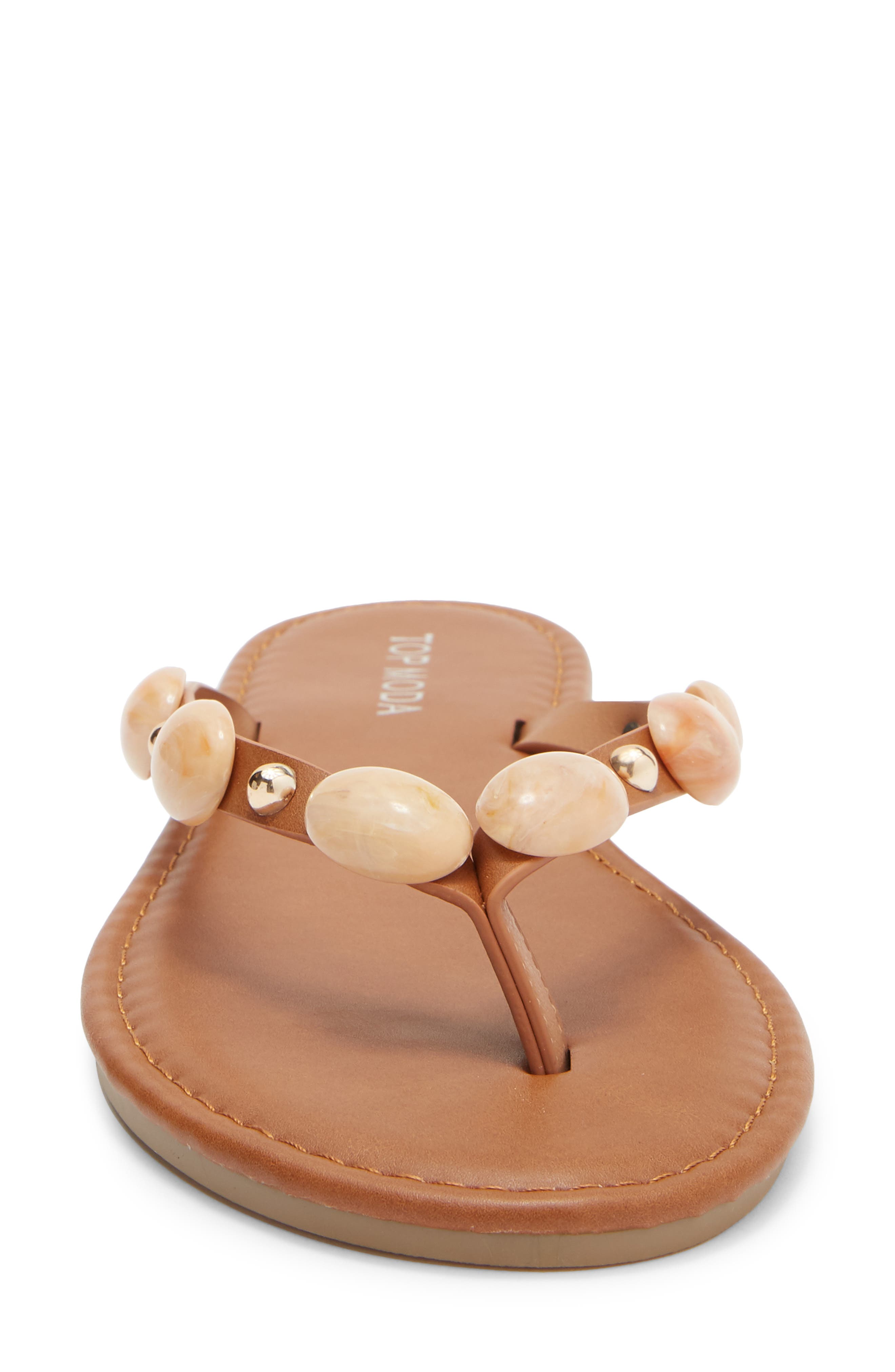 TOP MODA Aria Studded Flip Flop, Alternate, color, Tan Pu