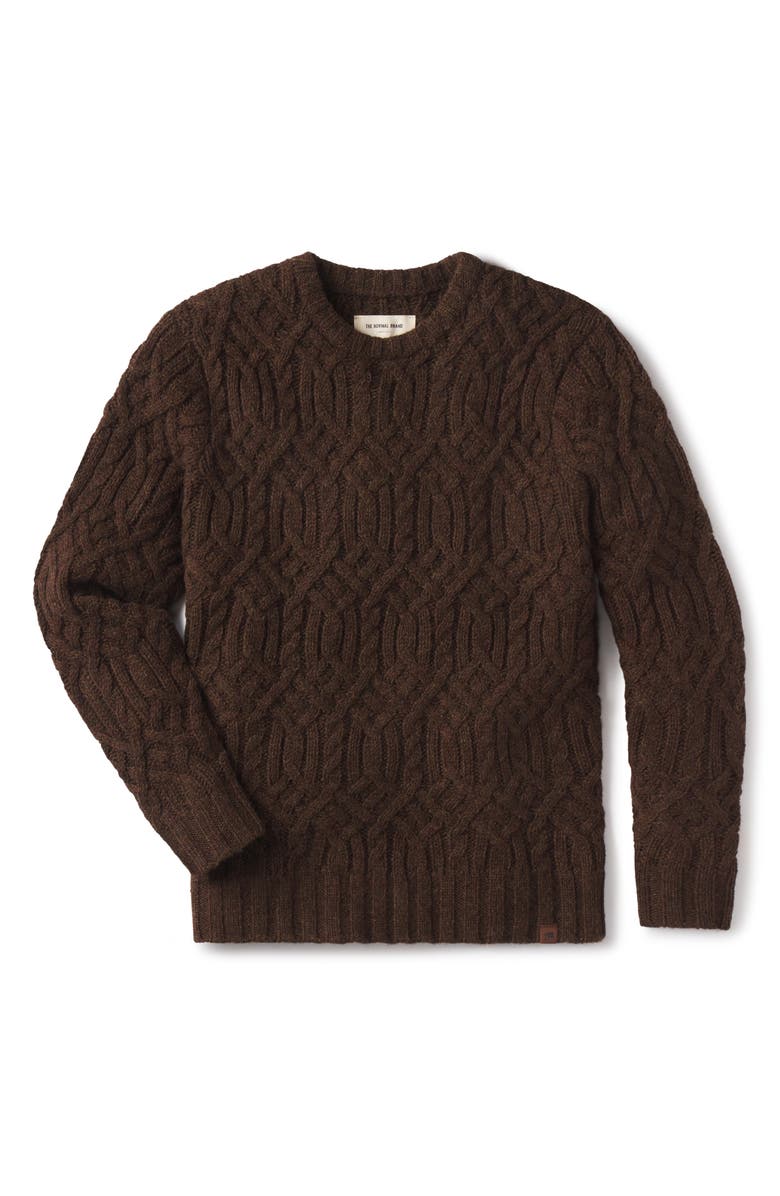 The Normal Brand Trellis Cabled Wool Blend Crewneck Sweater, Alternate, color, Dark Brown