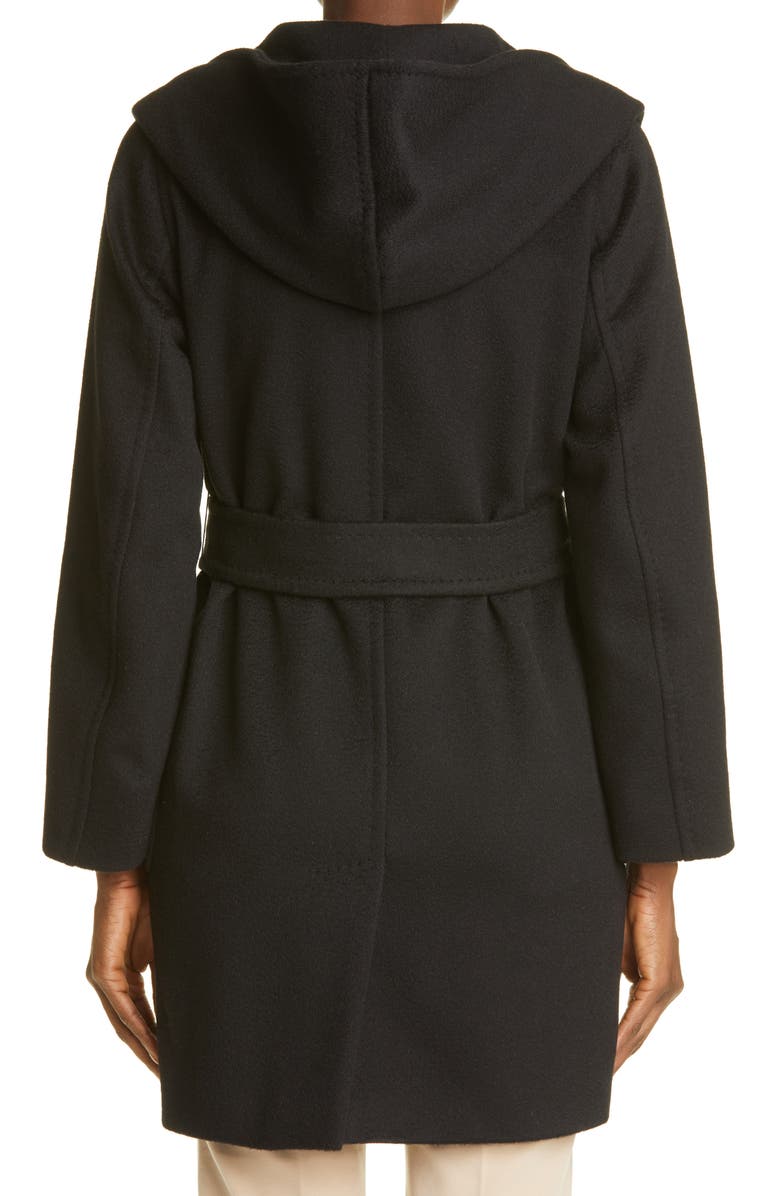 Max Mara Rialto Hooded Camel Hair Coat, Alternate, color, Black